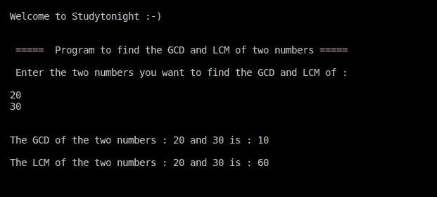 C++ gcd and lcm program output