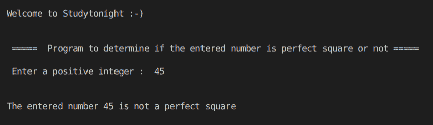 C++ perfect square program output