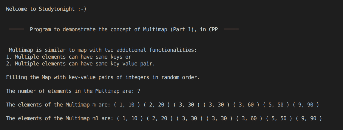 C++ Multimap program example