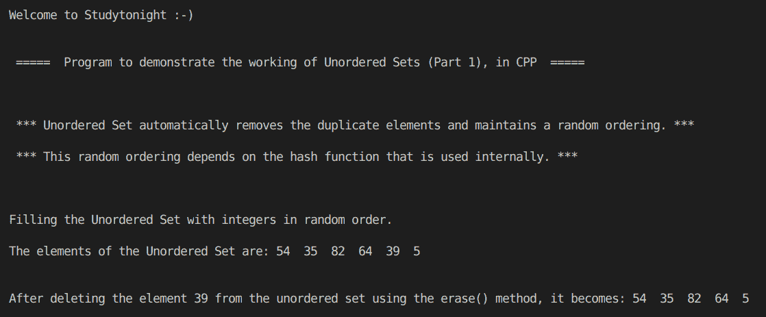 C++ Unordered Set Program