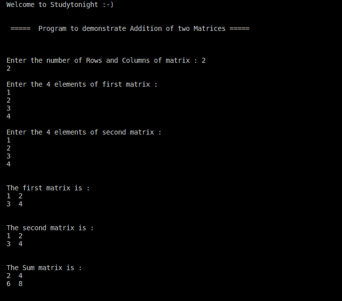 C++ Addition of two matrices