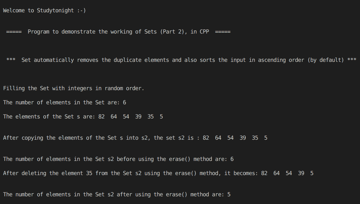 C++ Set Part 2