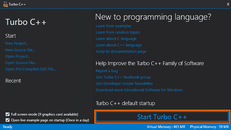 Download and install turbo C++