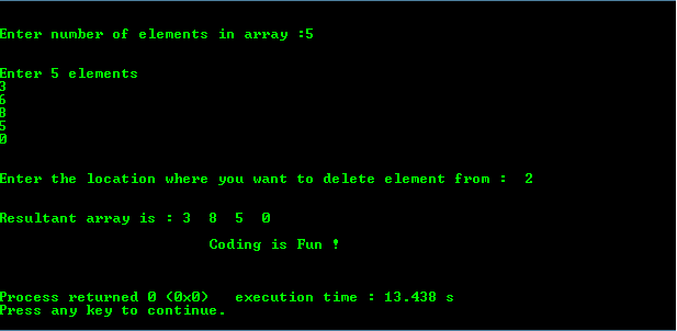 Program to Delete an Element from Array based on position