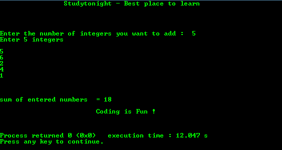 program example to find Sum of N Numbers in C