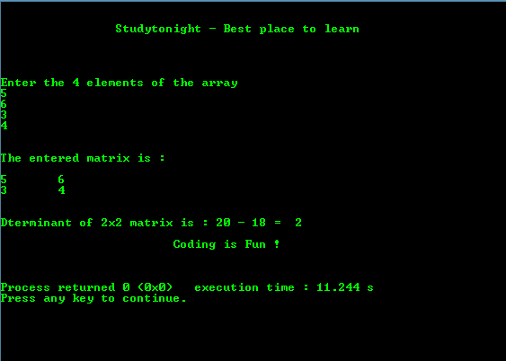 C program to find Determinant of 2X2 Matrix