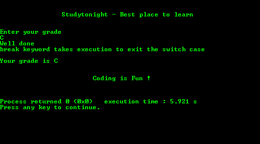 program to demonstrate Switch Case with break