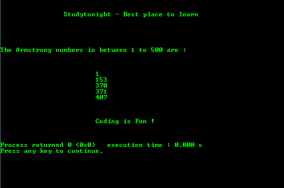 program to print armstrong number between 1 to 500