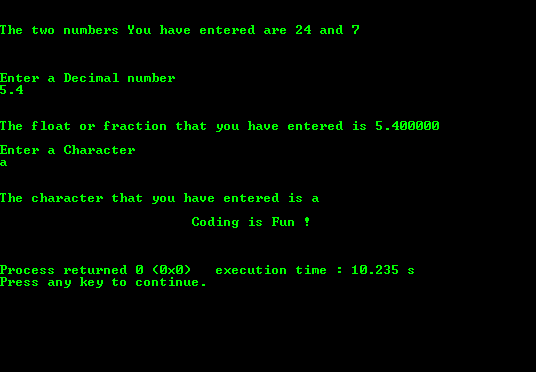 Program for Data Type Input in C
