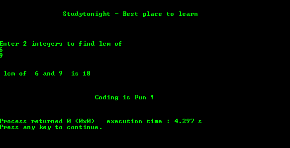 C Program to find LCM of numbers using recursion