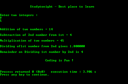 C Program output for Arithmetic Operations with Typecasting