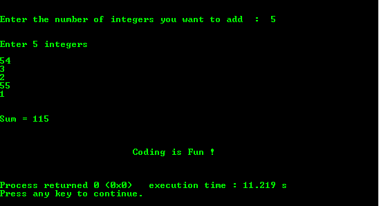 Program to find Sum of N numbers using Arrays
