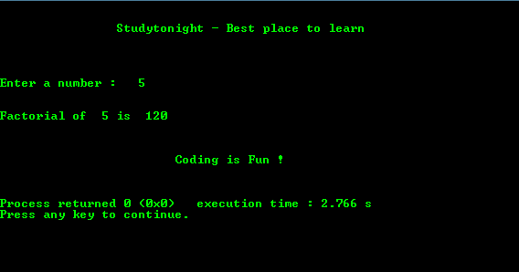 Program to find Factorial using recursion