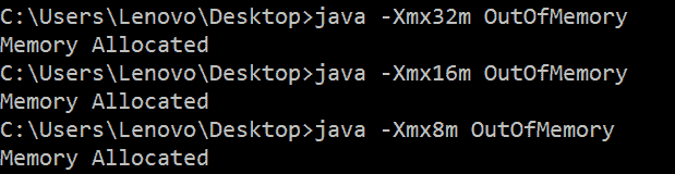 Application runs if we allocate 8MB or more space.