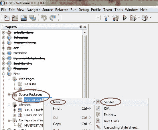 steps to create servlet application in netbeans