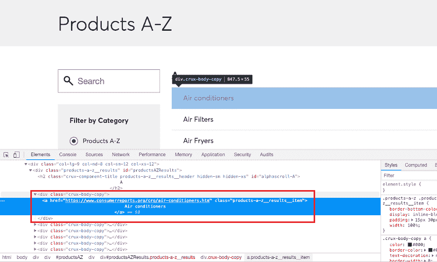 web scraping example