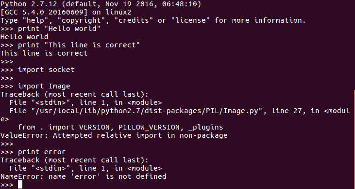 using the Interactive mode of Python